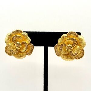 Vintage Christian Dior Gold Tone Floral Clip-On Earrings